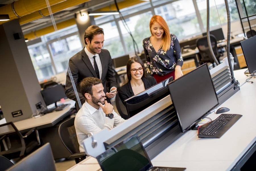 group of young business people are working together